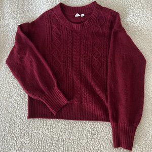 GAP Women's Holiday Cable Knit Sweater in red, wine, burgundy